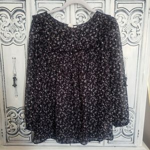 Gap baby doll floral flowy sheer boho top large tall